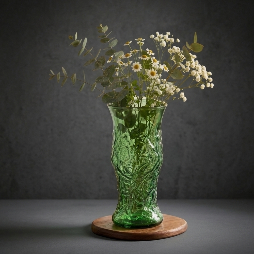 Green Thick Glass Vase Rare Vintage Collectible Cottage Granny Rustic Gift New